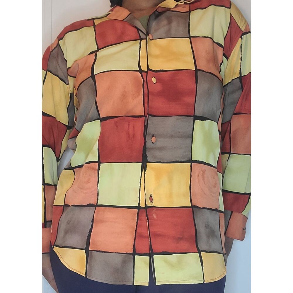 Vintage Women's S Vibrant Button up, 80's style Color Block Statement Blouse